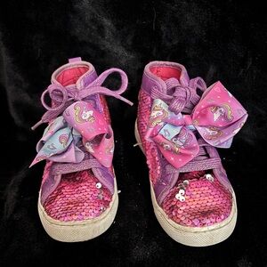 JoJo Siwa Girls Sequin High-Top Sneakers Unicorn Bow Pink Purple Size 12